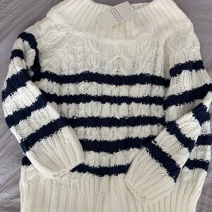 Blue and White Sweater with Nautical Stripes